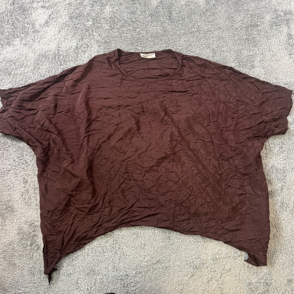 Sterling Styles Womens Crinkle Oversized Top S Brown Textured Boxy Tee